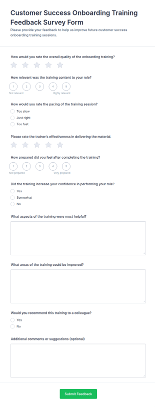 Customer Success Onboarding Training Feedback Survey Form Template