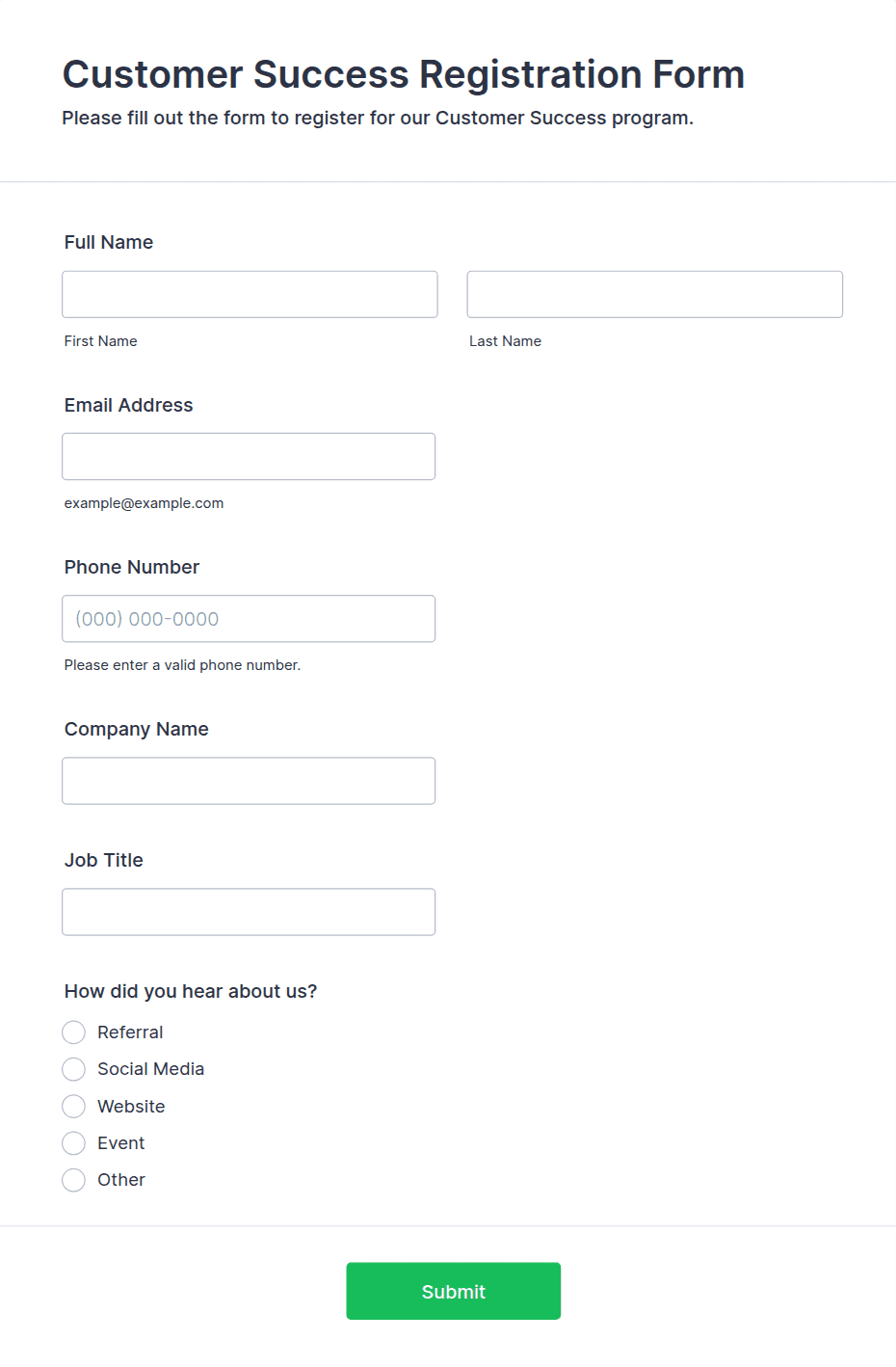 Customer Success Registration Form Template | Jotform