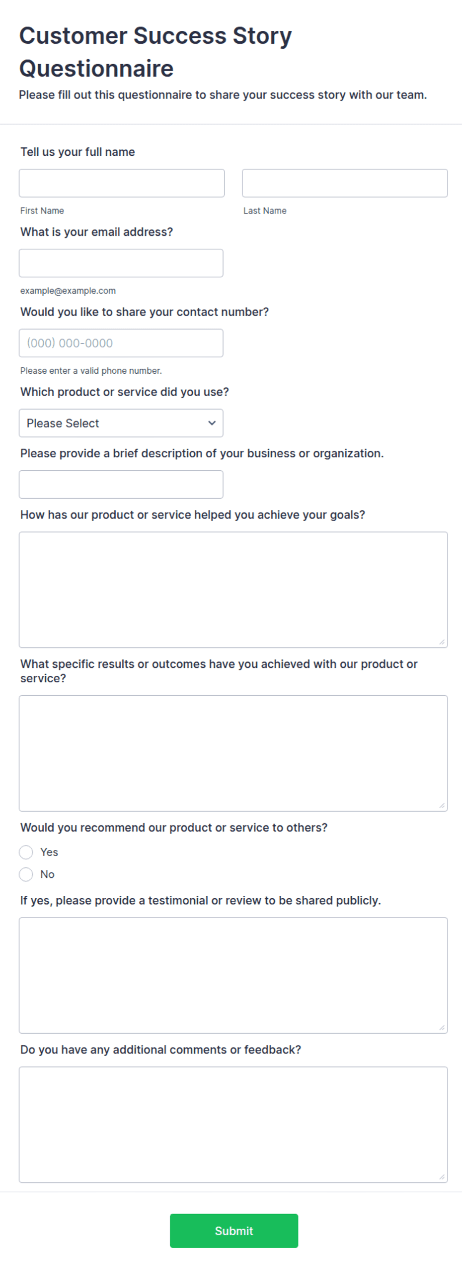 Customer Success Story Questionnaire Form Template | Jotform
