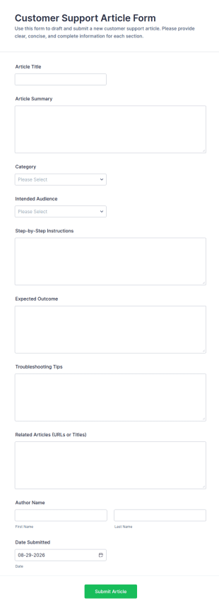 Customer Support Article Form Template