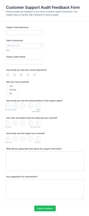 Customer Support Audit Feedback Form Template