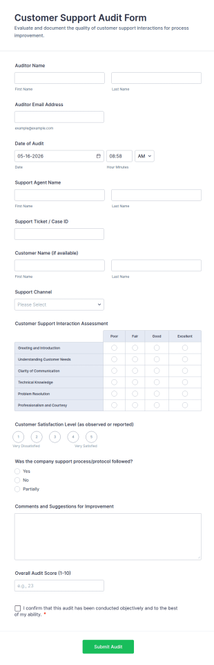 Customer Support Audit Form Template