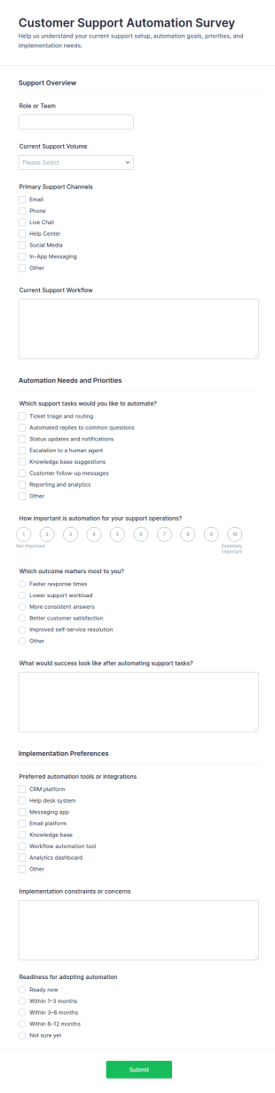 Customer Support Automation Survey Form Template