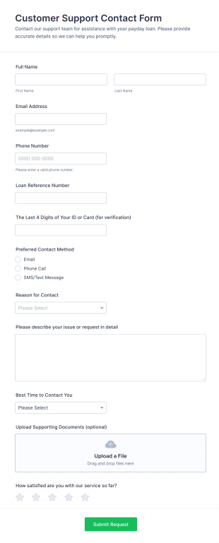 Customer Support Contact Form Template