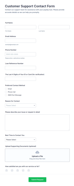 Customer Support Contact Form Template
