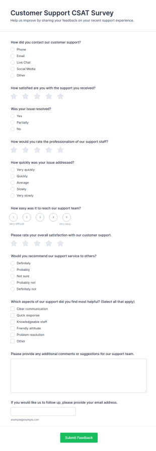 Customer Support CSAT Survey Form Template