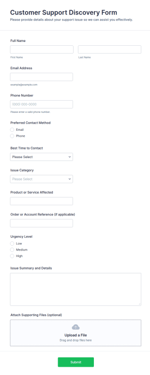 Customer Support Discovery Form Template