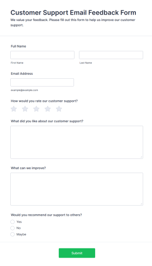 Customer Support Email Feedback Form Template