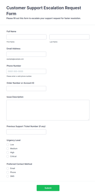 Customer Support Escalation Request Form Template