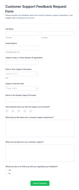 Customer Support Feedback Request Form Template