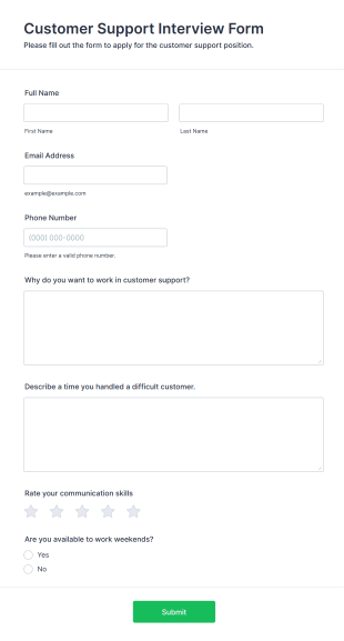Customer Support Interview Form Template