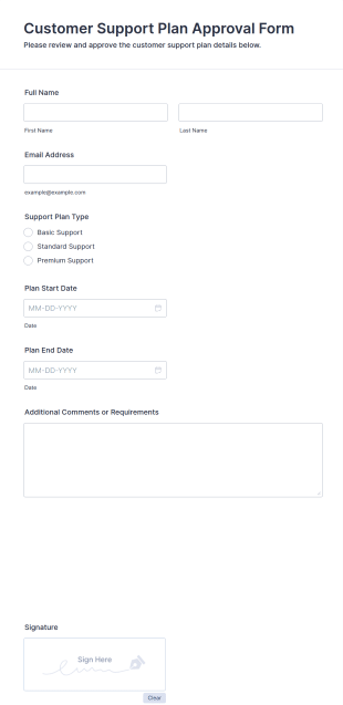 Customer Support Plan Approval Form Template