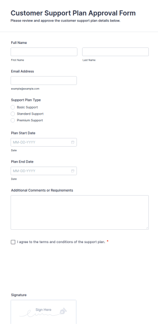 Customer Support Plan Approval Form Template