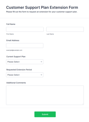 Customer Support Plan Extension Form Template