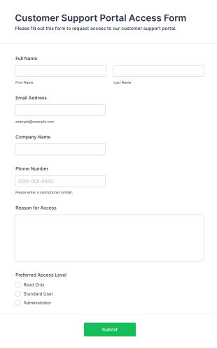 Customer Support Portal Access Form Form Template