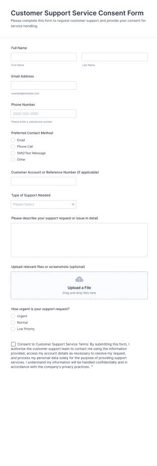 Customer Support Service Consent Form Template