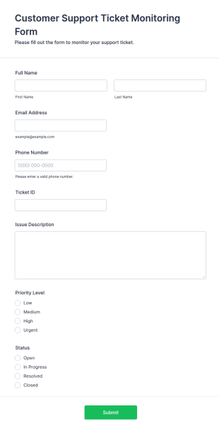 Customer Support Ticket Monitoring Form Template