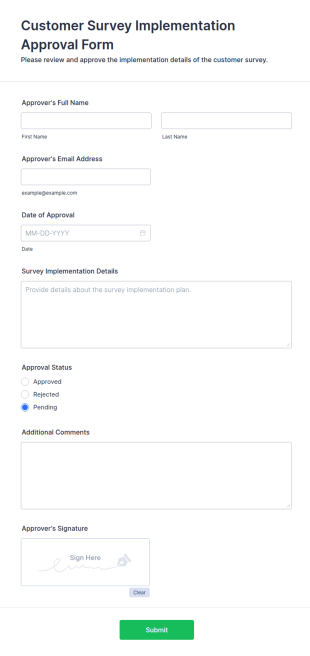 Customer Survey Implementation Approval Form Template