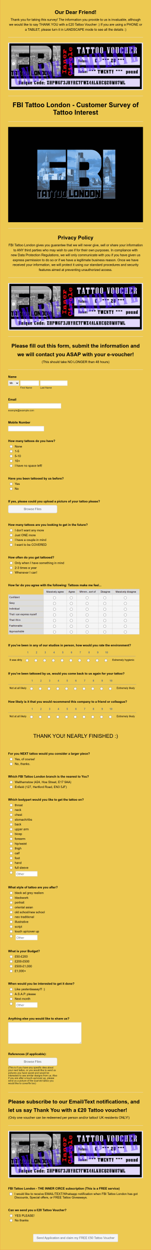 Customer Survey Of Tattoo Interest Form Template