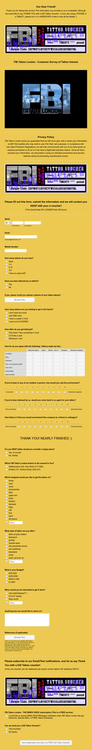 Customer Survey Of Tattoo Interest Form Template