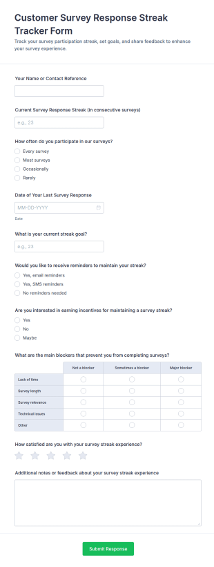 Customer Survey Response Streak Tracker Form Template