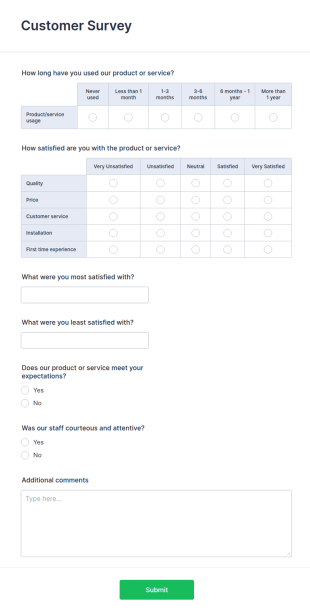Customer Survey Form Template