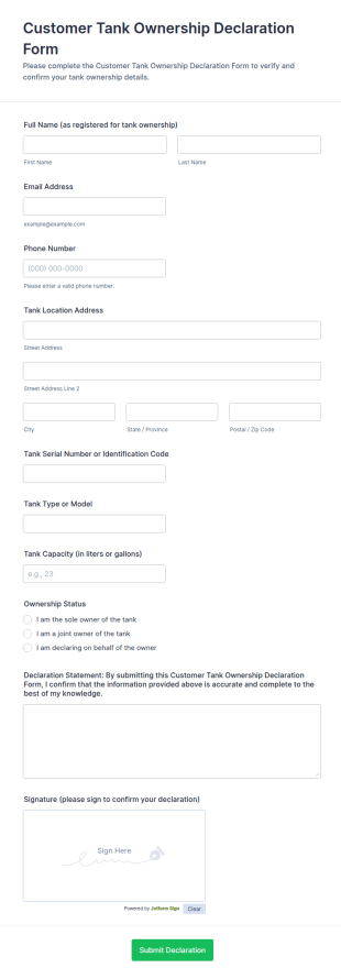 Customer Tank Ownership Declaration Form Template