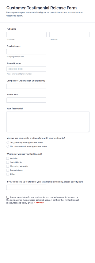Customer Testimonial Release Form Template