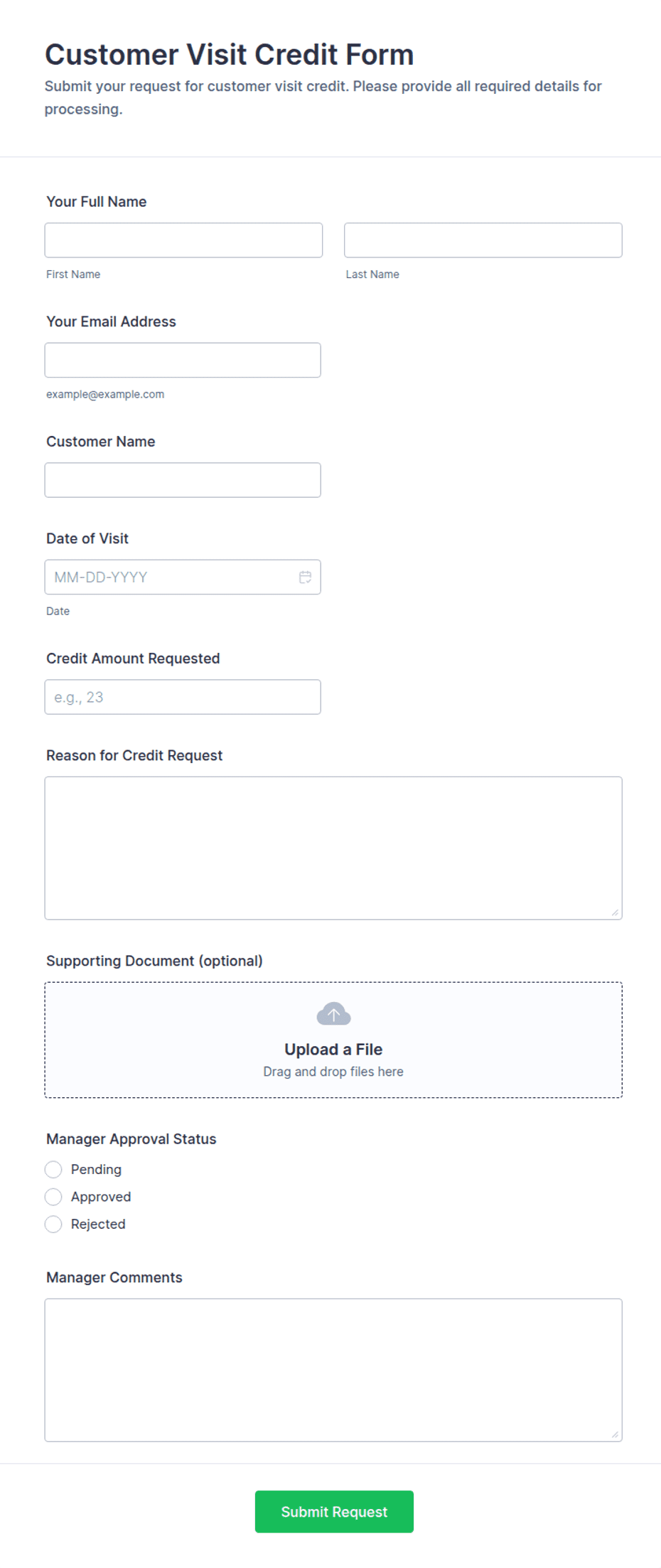 Customer Visit Credit Form Template | Jotform