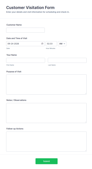 Customer Visitation Form Template