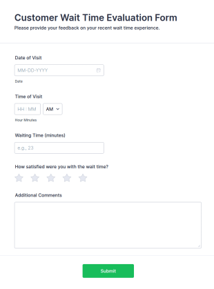 Customer Wait Time Evaluation Form Template