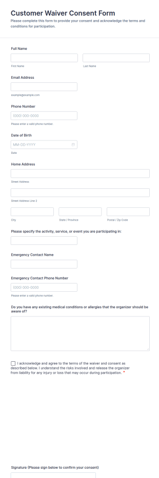 Customer Waiver Consent Form Template