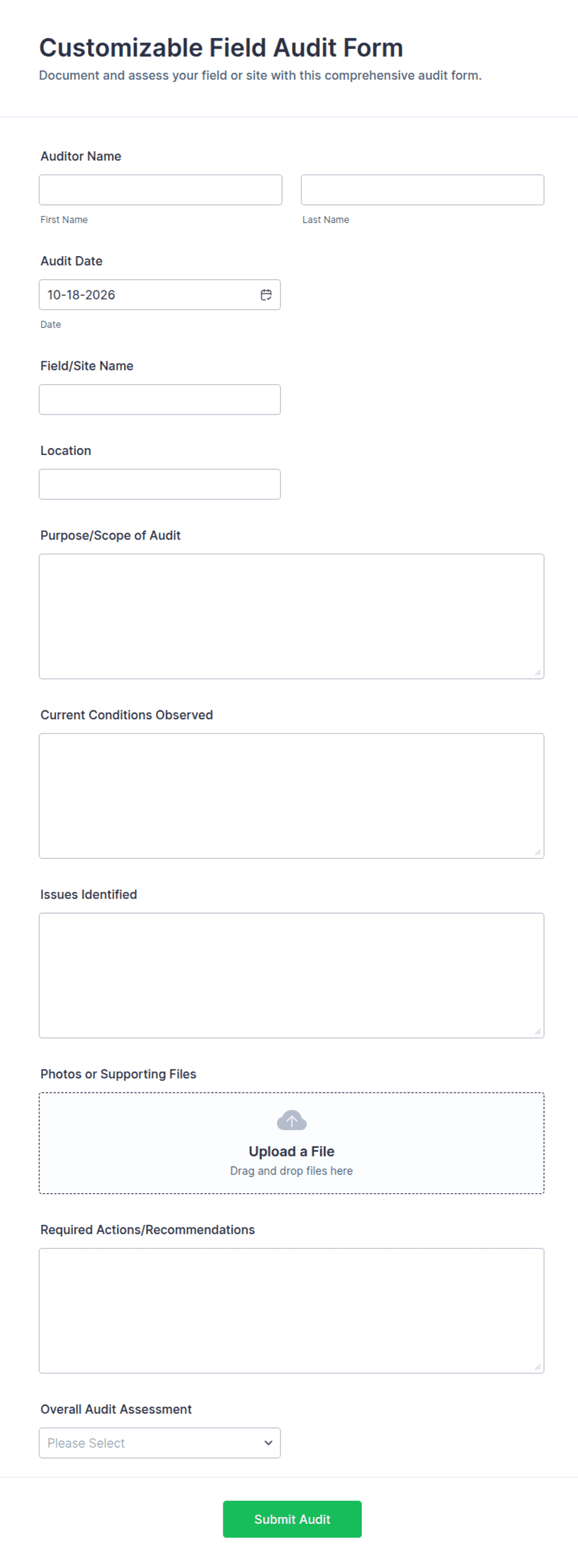 Customizable Field Audit Form Template | Jotform