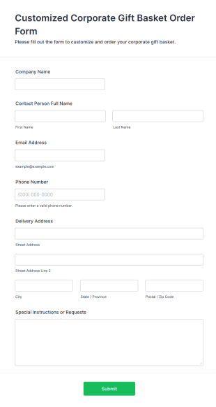 Customized Corporate Gift Basket Order Form Template