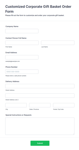 Customized Corporate Gift Basket Order Form Template