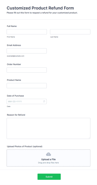 Customized Product Refund Form Template
