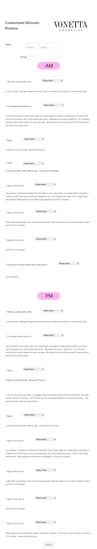 Customized Skincare Routine Form Template