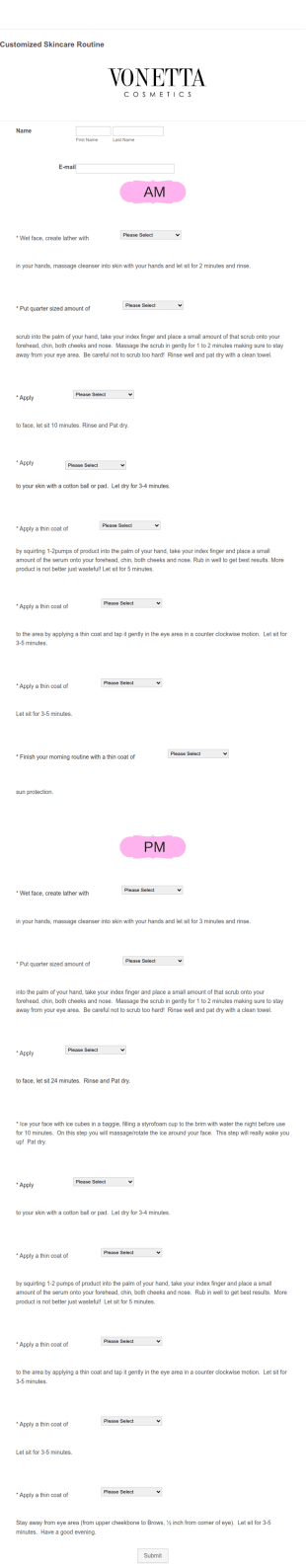 Customized Skincare Routine Form Template