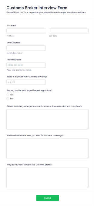 Customs Broker Interview Form Template
