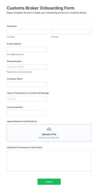 Customs Broker Onboarding Form Template
