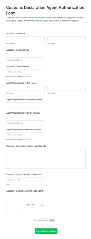Customs Declaration Agent Authorization Form Template