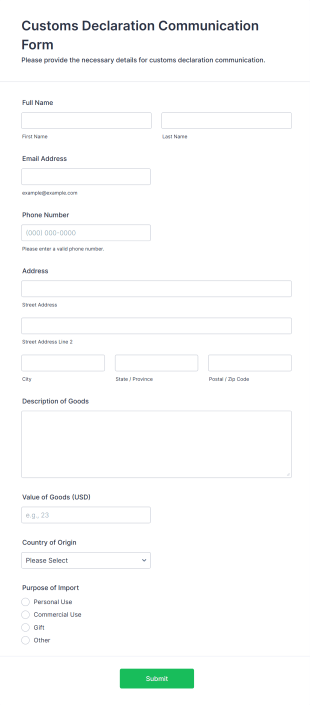 Customs Declaration Communication Form Template