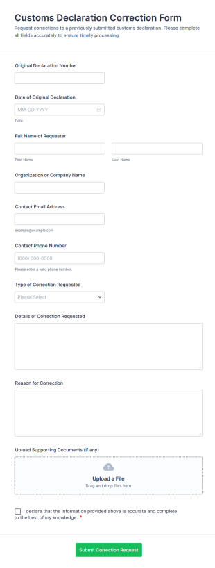 Customs Declaration Correction Form Template