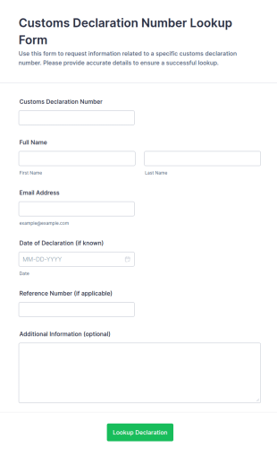 Customs Declaration Number Lookup Form Template