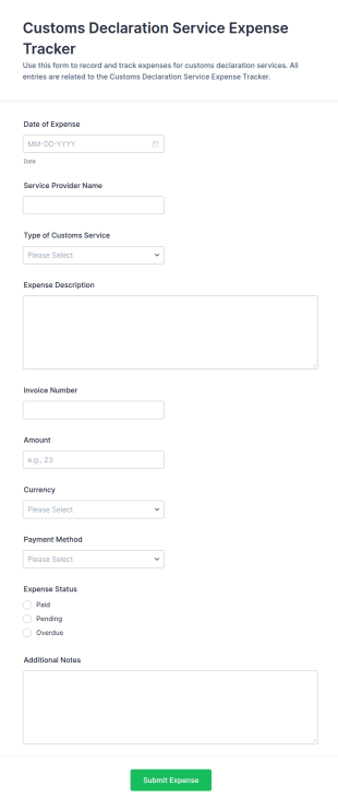 Customs Declaration Service Expense Tracker Form Template
