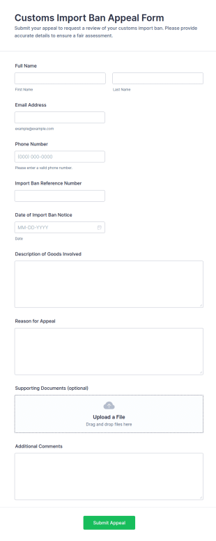 Customs Import Ban Appeal Form Template