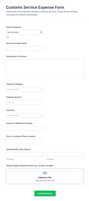 Customs Service Expense Form Template