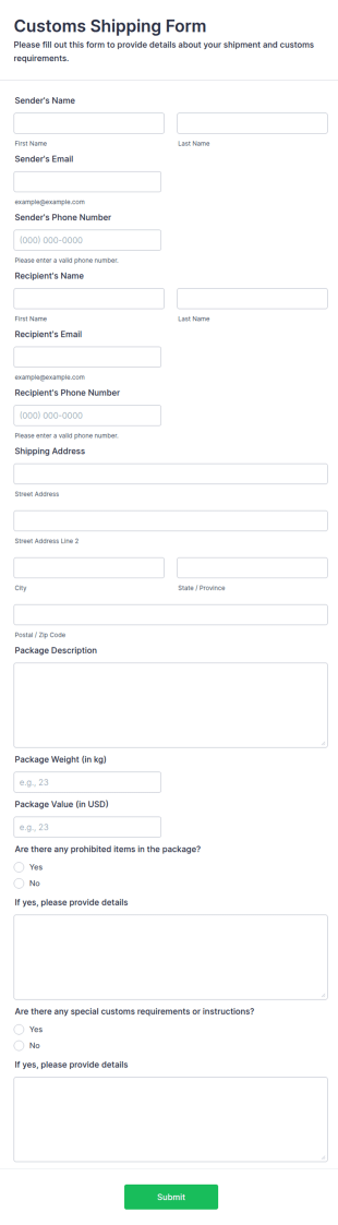 Customs Shipping Form Template