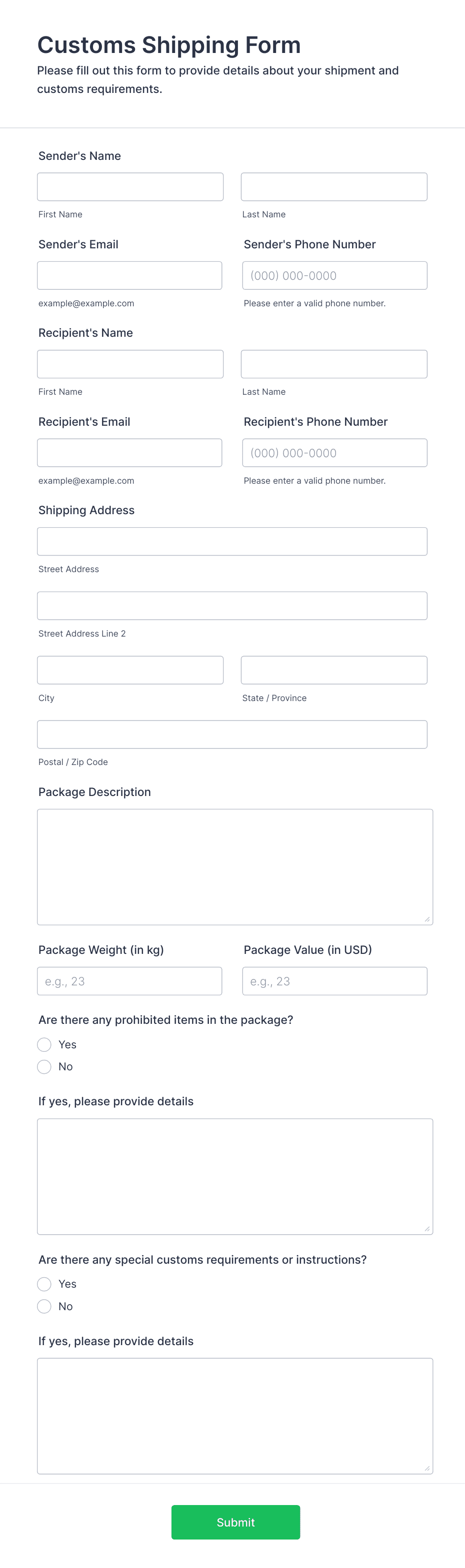 Customs Shipping Form Template | Jotform