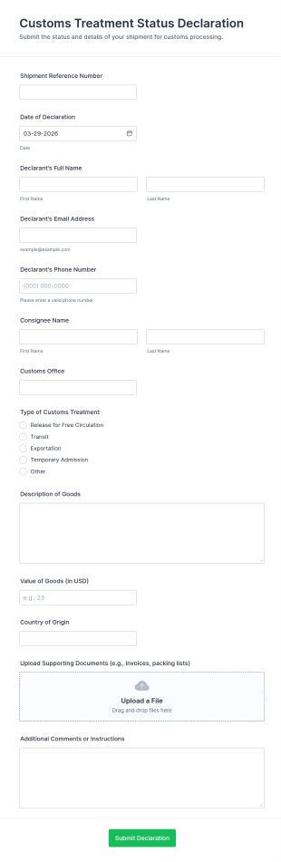 Customs Treatment Status Declaration Form Template